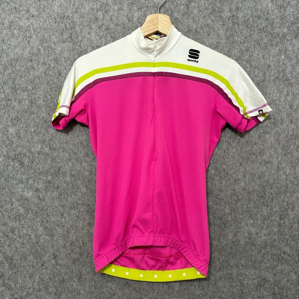 Sportful Womens Pink Cycling Jersey Short Sleeve Full Zip Made in Italy Size S